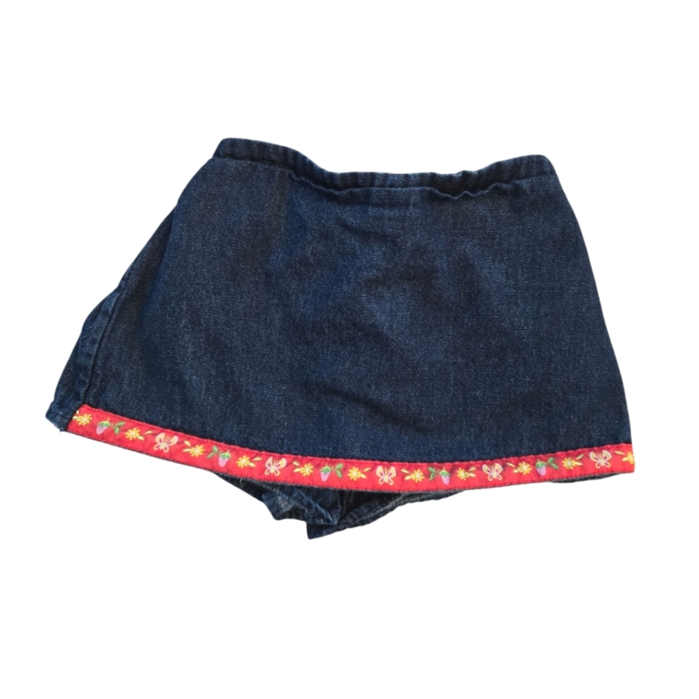 Vintage y2k dark blue denim skort with floral butterfly berry trim